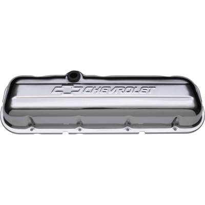 Proform - Engine Valve Covers - Stamped Steel - Short - Chrome - w/ Bowtie Logo - Fits BB Chevy - Image 1