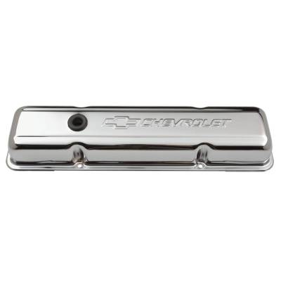 Proform - Engine Valve Covers - Stamped Steel - Short - Chrome - w/ Bowtie Logo - Fits SB Chevy - Image 1