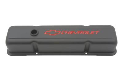 Proform - Engine Valve Covers - Stamped Steel - Tall - Black - w/ Bowtie Logo - Fits SB Chevy - Image 1