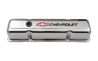 Proform - Engine Valve Covers - Stamped Steel - Tall - Chrome - w/ Bowtie Logo - Fits SB Chevy - Image 1