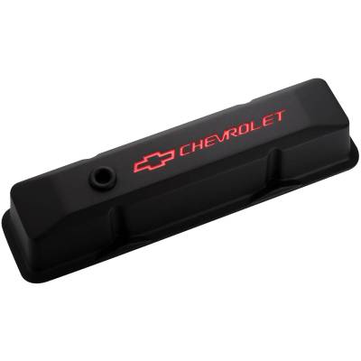 Proform - Engine Valve Covers - Tall Style - Die Cast - Black with Bowtie Logo - Fits SB Chevy - Image 1