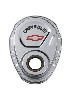 Proform - Timing Chain Cover - Chrome - Steel - With Chevy and Bowtie Logo - SB Chevy 69-91 - Image 1