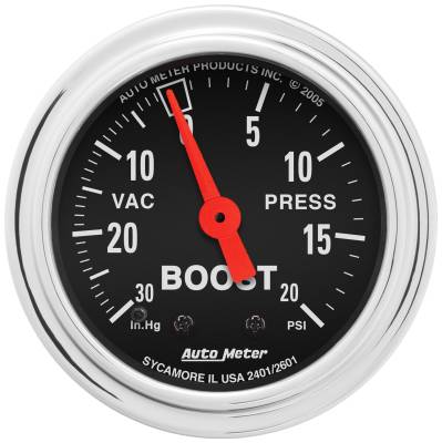 AutoMeter - GAUGE, VAC/BOOST, 2 1/16", 30INHG-20PSI, MECHANICAL, TRADITIONAL CHROME - 2401 - Image 1