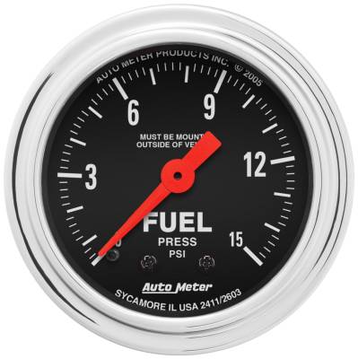 AutoMeter - GAUGE, FUEL PRESSURE, 2 1/16", 15PSI, MECHANICAL, TRADITIONAL CHROME - 2411 - Image 1
