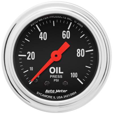 AutoMeter - GAUGE, OIL PRESSURE, 2 1/16", 100PSI, MECHANICAL, TRADITIONAL CHROME - 2421 - Image 1