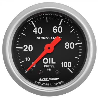 AutoMeter - GAUGE, OIL PRESSURE, 2 1/16", 100PSI, MECHANICAL, SPORT-COMP - 3321 - Image 1
