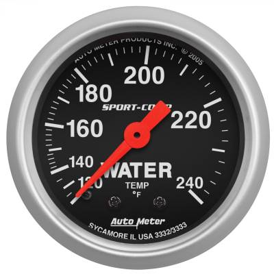 AutoMeter - GAUGE, WATER TEMP, 2 1/16", 120-240?F, MECHANICAL, SPORT-COMP - 3332 - Image 1