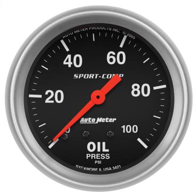 AutoMeter - GAUGE, OIL PRESSURE, 2 5/8", 100PSI, MECHANICAL, SPORT-COMP - 3421 - Image 1