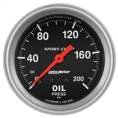 AutoMeter - GAUGE, OIL PRESSURE, 2 5/8", 200PSI, MECHANICAL, SPORT-COMP - 3422 - Image 1