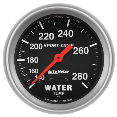AutoMeter - GAUGE, WATER TEMP, 2 5/8", 140-280?F, MECHANICAL, SPORT-COMP - 3431 - Image 1