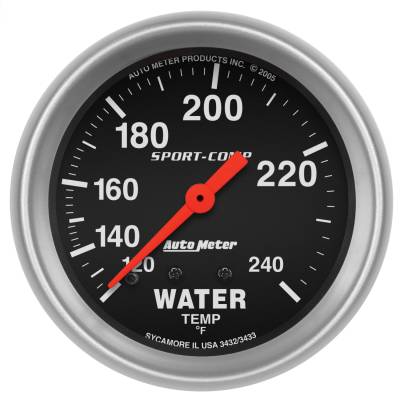 AutoMeter - GAUGE, WATER TEMP, 2 5/8", 120-240?F, MECHANICAL, SPORT-COMP - 3432 - Image 1