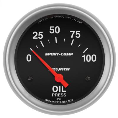 AutoMeter - GAUGE, OIL PRESSURE, 2 5/8", 100PSI, ELECTRIC, SPORT-COMP - 3522 - Image 1