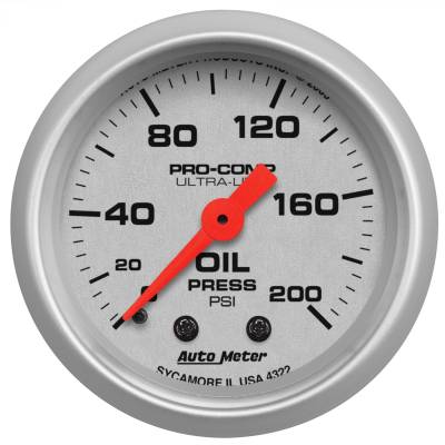 AutoMeter - GAUGE, OIL PRESSURE, 2 1/16", 200PSI, MECHANICAL, ULTRA-LITE - 4322 - Image 1