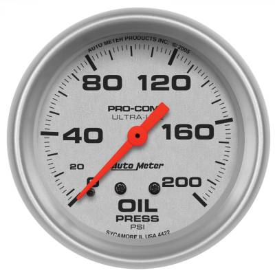 AutoMeter - GAUGE, OIL PRESSURE, 2 5/8", 200PSI, MECHANICAL, ULTRA-LITE - 4422 - Image 1