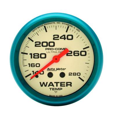 AutoMeter - GAUGE, WATER TEMP, 2 5/8", 140-280?F, MECH., GLOW IN THE DARK, ULTRA-NITE - 4531 - Image 1