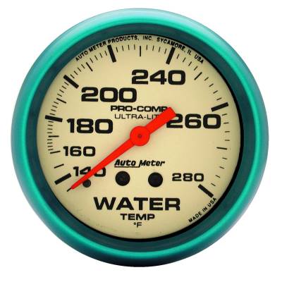 AutoMeter - GAUGE, WATER TEMP, 2 5/8", 140-280?F, MECH., 4FT., GLOW IN DARK, ULTRA-NITE - 4535 - Image 1