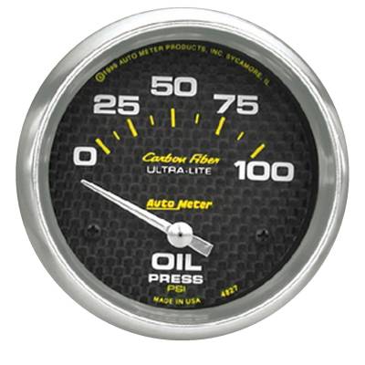 AutoMeter - GAUGE, OIL PRESSURE, 2 5/8", 100PSI, ELECTRIC, CARBON FIBER - 4827 - Image 1