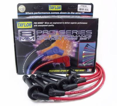 Ignition Wire and Related Components - Spark Plug Wire Set - Taylor Cable - 8mm Spiro-Pro custom 4 cyl red - 77208